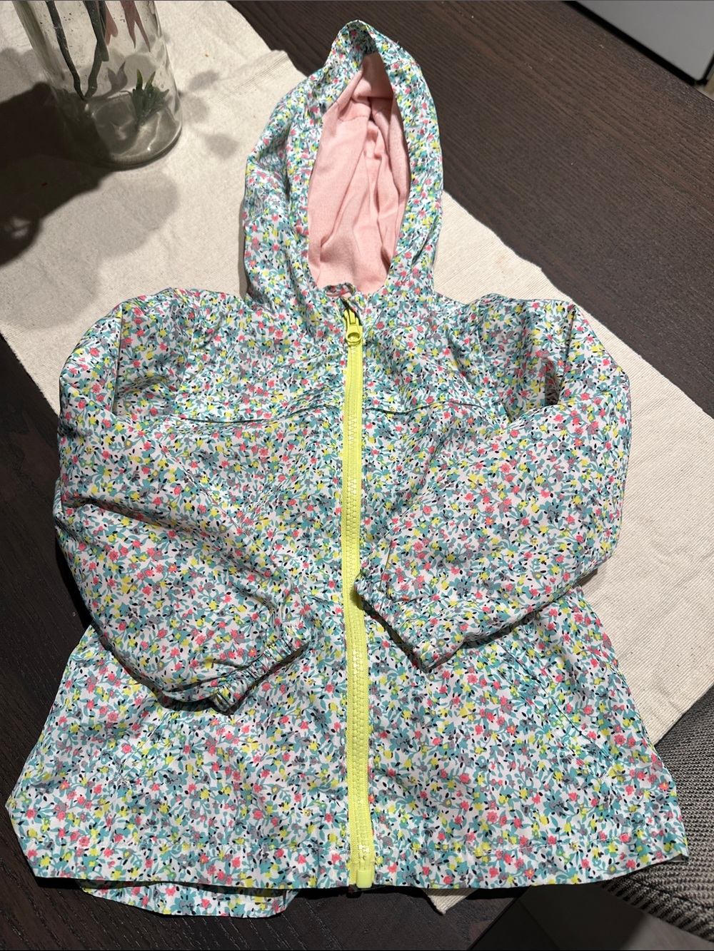 Kids' Floral Hooded Raincoat with Pink Lining